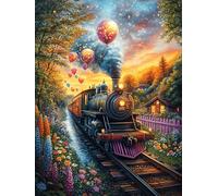 Train à Vapeur avec Une montgolfière 1000 Pieces Casse-tête Famille en Carton Ã‰Pais Anti-Déchirure Animal Conte de fées Fantastique Difficulté Moyenne Jeu De Société Anti-Stress Lo