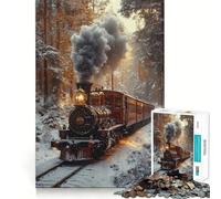 Train à Vapeur dans la forêt hivernale Puzzle de 1000 pièces pour Adultes Jeu de réflexion et de détente Design élégant Cadeau de Saison 38x26cm