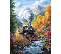 Train à Vapeur dans la vallée de Montagne d'automne 1000 Pieces Casse-tête Expert Confirmé en Carton Épais Rigide Très Difficile Niveau Expert Motif Complexe Cadeau Anniversaire Premium 1000 PCS