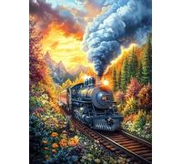 Train à vapeur dans une vallée de montagne ardente 1000 Pièces Puzzle Famille En Carton Anti-Déchirure Animaux et plantes Difficulté Moyenne Jeu De Société Soirée Entre Amis Cadeau Noël Famille Pas Ch
