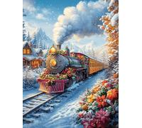 Train à vapeur dans une vallée de montagne enneigée 500 Pieces Casse-tête Collectionneur En Carton Sans Déformation Rêve magique de science-fiction Haute Difficulté Décoration Murale Collection Cadeau