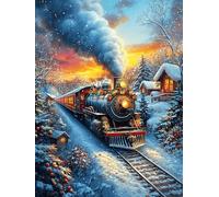 Train à vapeur dans une vallée enneigée 500 Pieces Casse-tête Collectionneur En Carton Sans Déformation Scène de conte de fées dessin animé Haute Difficulté Décoration Murale Collection Cadeau Noël Pa