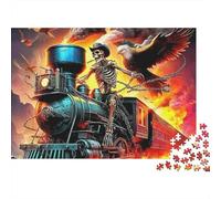 Train à Vapeur Difficile 1000 pièces Puzzle soirée Jeu Familial, Squelette chevauchant Un Train à Vapeur Ardent avec aigles, épais Robuste Haute qualité Vibrant Difficile Anti-Stress 70x50cm/1000pcs