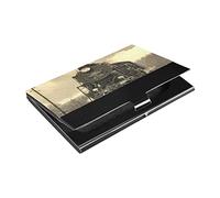 Train à vapeur en hiver avec neige blanche, itinéraire avec fumée en cuir PU et acier inoxydable, porte-cartes de visite, portefeuille fin pour cartes de visite, étui pour cartes de visite unisexe