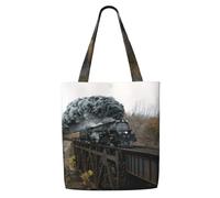 Train à vapeur et chemin de fer，Sacs d'épicerie réutilisables, sacs fourre-tout de grande capacité, sac à bandoulière en toile