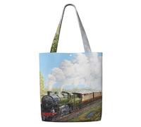 Train à vapeur et chemin de fer，Sacs d'épicerie réutilisables, sacs fourre-tout de grande capacité, sac à bandoulière en toile