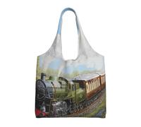 Train à vapeur et chemin de fer,Sacs fourre-tout réutilisables, sacs d'épicerie, sac à bandoulière en toile de grande capacité