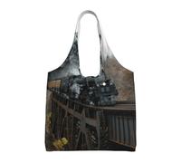 Train à vapeur et chemin de fer,Sacs fourre-tout réutilisables, sacs d'épicerie, sac à bandoulière en toile de grande capacité