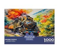 Train à Vapeur - Puzzle 1000 pièces en Carton 100% recyclé représentant Un Train à Vapeur dans Un Paysage boisé Flamboyant - Cadeau Amusant pour Adultes et Enfants - 38 x 26 cm