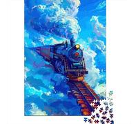 Train à Vapeur Puzzle 1000 Pièces Papier Puzzle pour Adultes Traversée des Nuages Détente Concentration Décoration Familiale Cadeau 52x38cm/1000pcs