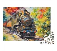 Train à Vapeur rétro Puzzle 1000 Pièces Papier Puzzle pour Adultes Scène de forêt colorée Puzzle en Famille Décoration Détente Cadeau 52x38cm/1000pcs