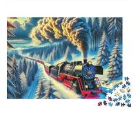 Train à Vapeur Saint-Valentin 1000 pièces Puzzle Cadeau pour Adultes, Train à Vapeur dans Une forêt de Montagne enneigée au Coucher du Soleil, épais Robuste Haute qualité Difficile 38x26cm/1000pcs