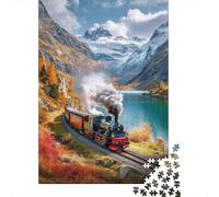 Train à Vapeur Vintage traversant Un Magnifique lac de valléePuzzles 1000 Pièces pour Adultes, Jeux Éducatifs