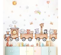 Train Animaux Autocollants Muraux Stickers Muraux Enfants Stickers Muraux Animaux du Zoo Ours éléphant et Girafe Stickers Mongolfiere Décorations Murales pour Chambre D'enfant et Crèche