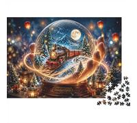 Train Boule De Neige Lune 1000pcs Mini Puzzle pour Famille Difficile | 70x50cm Carton Décor Salon Structure Durable Cadeau Anniversaire Soulagement Anxiété
