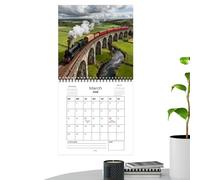 Train Calendar 2026 - Steam Train Monthly Planner, 12 Month Hangable Chart, Locomotive Wall Schedule, Railway Scene Organizer, Time Management Supply, Paper Agenda for Home School Study Room
