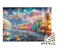 Train chargé de Cadeaux près de Snowy Castle Puzzle De 1000 Pièces Train capricieux Idéal pour Le Cadeau d'anniversaire Et De Noël 70x50cm/1000pcs