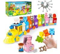 Train d'animaux de la ferme avec 11 marionnettes à doigts et clés, compter, assortir, tri, jouet d'apprentissage Montessori pour tout-petits de 1, 2, 3, 4 ans, jeux de moteur fin, cadeau