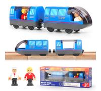 Train de locomotives à Piles (Connexion magnétique), Ensemble de Jouets Magnétique de Train électrique, Montessori Train en Bois, Compatible avec Thomas, Brio, Jouet pour Tout-Petits garçon, Bleu