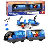 Train de Locomotives à Piles (Connexion Magnétique), Train Electrique Enfant, Train en Bois, Train Jouet pour Voie Ferrée en Bois Compatible avec Thomas, Brio, Chuggington, pour dès 3 Ans, Bleu