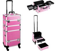 Train de maquillage sur roulettes, valise à roulettes en aluminium cosmétique sk avec grande boîte de rangement et roues 580° Coffre de coiffure(Roze), Rose