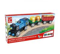 Jouet Hape Train de Marchandises à Piles - Jeu pour Enfant dès 3 ans - Locomotive Électrique Bleue + Deux Wagons - Compatible avec les Circuits de Marques Traditionnelles (Piles AAA non fournies)