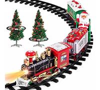 Train de Noël avec Support d’Installation pour Centre d’Arbre de Noël, Train électrique 2 Wagons + traîneau Père Noël avec lumières et Sons, décorations de Noël, diamètre Piste 89 cm