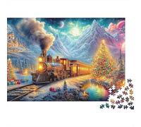 Train de Noël près d'un Arbre Lumineux Puzzle De 1000 Pièces Train capricieux Jeu De Puzzle Familial pour Toutes Les Âges 52x38cm/1000pcs