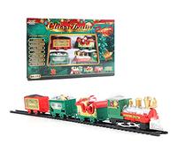 Train de Noël Train électrique Décoration de d'arbre de Noël de Luxe Train de Noël Père Noël avec 3 Véhicules de Transport Wagons et 7 Rails Fonctionne sur Piles Autour du Sapin de Noël pour Cadeau