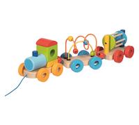 Zug Rio mit Steckbauklötzen, Motorikschleife, Rassel: 37 x 8 x 9 cm, Holz, 7 Teile, per Stück