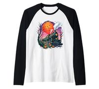 Train d'halloween Effrayant Citrouille Lune Nuit hantée Manche Raglan
