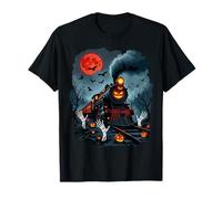 Train d'halloween Effrayant Citrouille Lune Nuit hantée T-Shirt