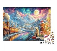 Train d'hiver avec des Ours et des Cadeaux Puzzle De 1000 Pièces Train capricieux Idéal pour Le Cadeau d'anniversaire Et De Noël 52x38cm/1000pcs