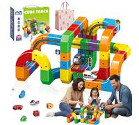 Train Electrique Enfant, Circuit De Train Magic Rail Cube, Circuit Flexible 3D Intégré, Routique Train 3D, Jouet De Construction Voiture Motorisée Antigravité pour Garçons (123 PCS,+2 Car)