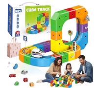 Train Electrique Enfant, Circuit De Train Magic Rail Cube, Circuit Flexible 3D Intégré, Routique Train 3D, Jouet De Construction Voiture Motorisée Antigravité pour Garçons (51 PCS,+1 Car)