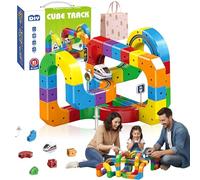 Train Electrique Enfant, Circuit De Train Magic Rail Cube, Circuit Flexible 3D Intégré, Routique Train 3D, Jouet De Construction Voiture Motorisée Antigravité pour Garçons (81 PCS,+1 Car)