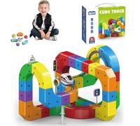 Train Electrique Enfant, Petit Circuit Voituremagnetique Enfant, Routique Train 3D,Bloc De Rail Magique, Itinéraires De Routique 3D avec Cubes Stem, Cadeau pour Tout-Petits De 3-8 Ans (M-81)