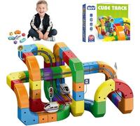 Train Electrique Enfant, Petit Circuit Voituremagnetique Enfant, Routique Train 3D,Bloc De Rail Magique, Itinéraires De Routique 3D avec Cubes Stem, Cadeau pour Tout-Petits De 3-8 Ans (L-118)
