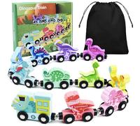 Train en Bois Dinosaure, Jouet en Train pour Enfants, Jouet Montessori 2 Ans, Jeux Educatif Montessori pour Garçons Filles, Cadeaux pour 1 2 3 4 5 Ans Filles Garçons