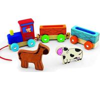 Train en bois Pintoy avec animaux de la ferme