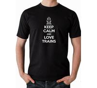 Train Fanatic Steam Keep Calm and Love Trains T Shirt Gift-Black Manches Courtes(Large)