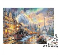 Train Fantasy Jigsaw Puzzles for Adults 1000 Pièces River Town Puzzles for Adults, Family Puzzle Game Birthday Gifts. Défi High Difficulty Charming Streets Scene Défi Colourful 100% Recvcled