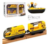 Train ferroviaire électrique - Télécommande motorisée avec lumière et son - Compatible avec les chemins de fer en bois (Brio, Thomas) - Jouet de train pour enfants à partir de 4 ans