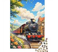Train Fleurs Nuages 1000pcs Mini Puzzle pour Famille Difficile | 38x26cm Carton Décor Salon Structure Durable Cadeau Anniversaire Soulagement Anxiété