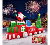 Train gonflable de Noël de 3 m avec Père Noël, boîtes cadeaux, arbres de Noël, lumières intégrées, décoration géante du Père Noël gonflable, jolie décoration d'hiver pour fête, jardin, pelouse