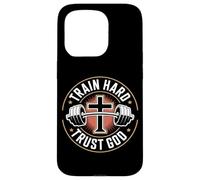 Train Hard Trust God Musculation Foi Chretienne Coque pour iPhone 15 Pro