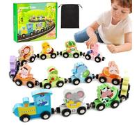Train Jouet en Bois pour Enfant - 13 Articles Train Montessori en Bois avec Aimants et Animaux, Montessori Voitures à Moteur Magnétique Numéro, Jouet éducatif 1 2 3 4 Ans - Cadeau Anniversaire
