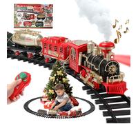 Train Jouet pour Enfants Train Électrique de Noël avec Fumée Lumières Sons, Train à Vapeur avec 4 Wagons et Rails, Cadeaux de Noël