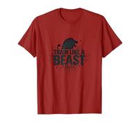 Train Like a Beast : Fierce Lion Motivation T-Shirt, Homme, Canneberge, 3XL