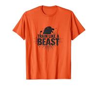 Train Like a Beast : Fierce Lion Motivation T-Shirt, Homme, Orange, M